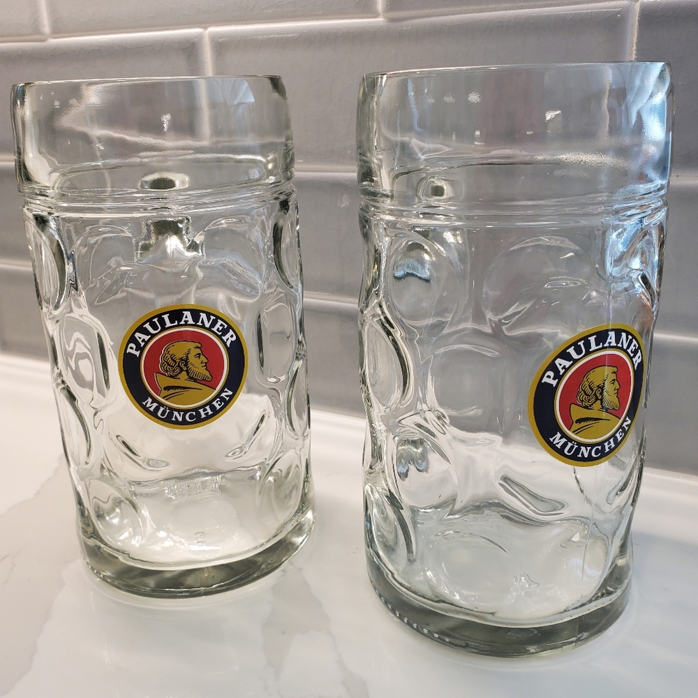 COPY - Paulaner Munchen dimpled glass, 1 liter beer mugs (2 mugs)